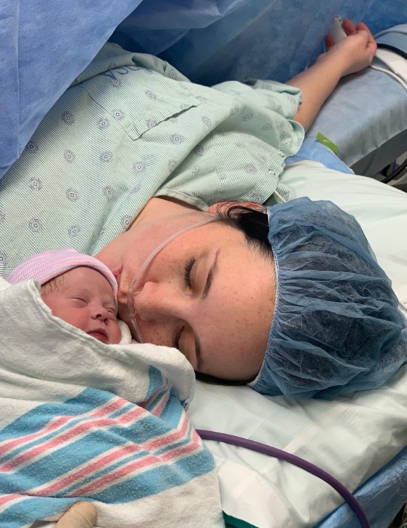 Mom and Ben in the operating room